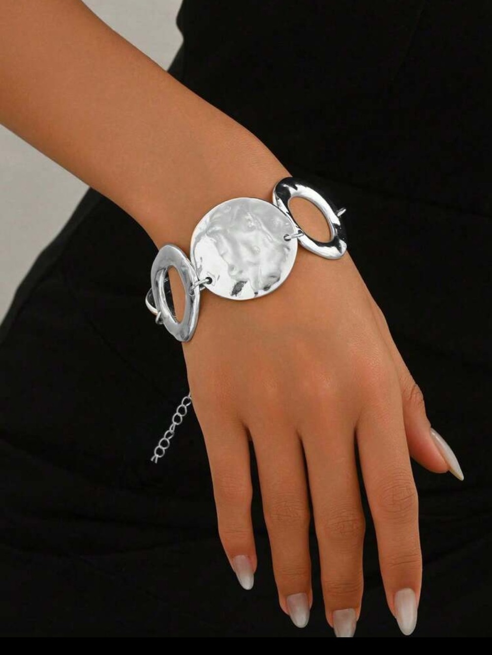 Silver Hammered Disc Linked Bracelet - Women Jewelry